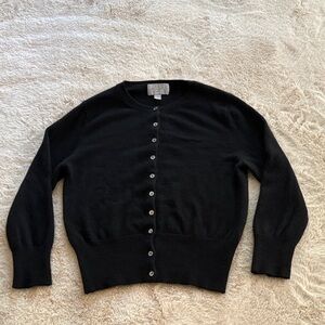 Pure Collection Cashmere Black Cropped Crewneck Cardigan